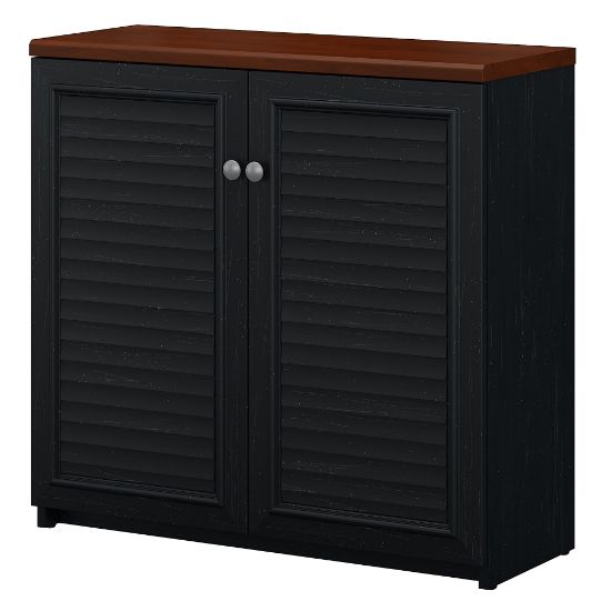 Picture of Bush Furniture Fairview Small Storage Cabinet With Doors, Antique Black/Hansen Cherry, Standard Delivery