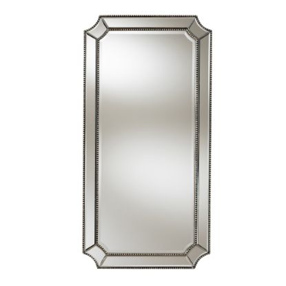 Picture of Baxton Studio Rectangular Wall Mirror With Beaded Frame, 40in x 20in, Antique Silver