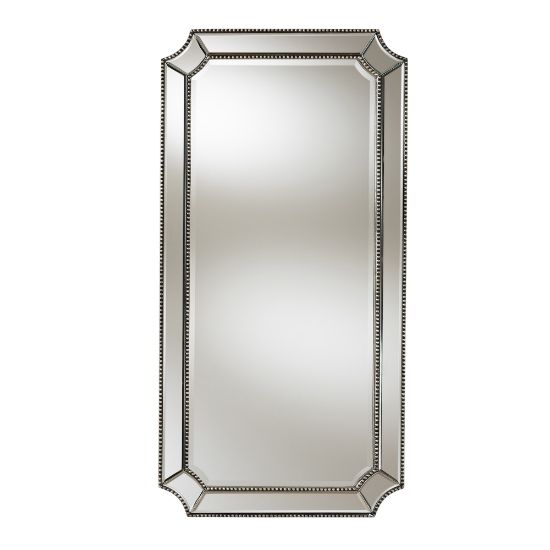 Picture of Baxton Studio Rectangular Wall Mirror With Beaded Frame, 40in x 20in, Antique Silver