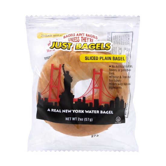 Picture of Just Bagels Individually Wrapped Mini Bagels, Plain, 2 Oz, Pack Of 60 Bagels