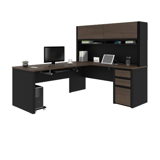 Picture of Bestar Connexion 72inW L-Shaped Corner Desk With Hutch And Pedestal, Antigua/Black