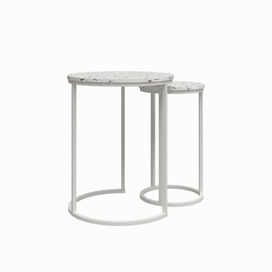 Picture of Ameriwood Home Amelia Nesting Tables, 22-13/16inH x 18-1/16inW x 18-1/16inD, White/Terrazzo, Set Of 2 Tables