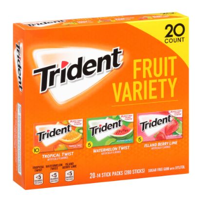 Picture of Trident Sugar-Free Gum, Fruit, 14 Pieces Per Pack, Case Of 20 Packs