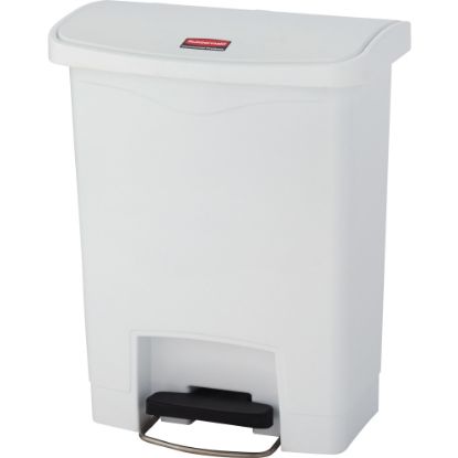 Picture of Rubbermaid Commercial Slim Jim 8-gal Step-On Container - Step-on Opening - Hinged Lid - 8 gal Capacity - Manual - Durable, Foot Pedal, Easy to Clean - 21.1in Height x 10.6in Width - Plastic, Resin - White - 1 Each