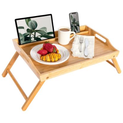 Picture of Rossie Home Media Bed Tray, 13.9inH x 21.8inW x 2.6inD, Natural Bamboo