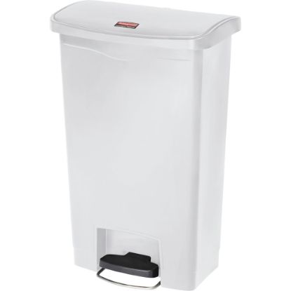 Picture of Rubbermaid Commercial Slim Jim 13-gal Step-On Container - Step-on Opening - Hinged Lid - 13 gal Capacity - Manual - Durable, Foot Pedal, Easy to Clean - 28.3in Height x 11.5in Width - Plastic, Resin - White - 1 Each