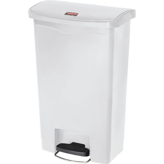 Picture of Rubbermaid Commercial Slim Jim 13-gal Step-On Container - Step-on Opening - Hinged Lid - 13 gal Capacity - Manual - Durable, Foot Pedal, Easy to Clean - 28.3in Height x 11.5in Width - Plastic, Resin - White - 1 Each