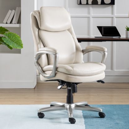 Picture of Serta Smart Layers Arlington AIR Ergonomic BondedLeather High-Back Executive Office Chair, Cream/Silver