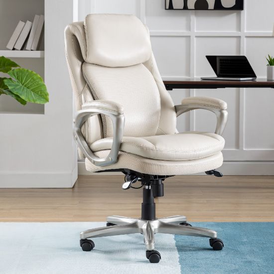 Picture of Serta Smart Layers Arlington AIR Ergonomic BondedLeather High-Back Executive Office Chair, Cream/Silver