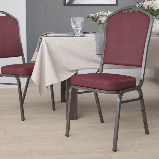 Picture of Flash Furniture HERCULES Series Crown Back Stacking Banquet Chair, Burgundy/Silver Vein