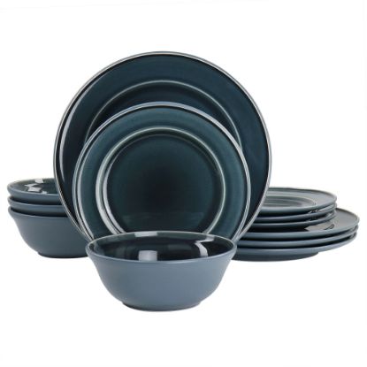 Picture of Martha Stewart 12-Piece Reactive Glaze Stoneware Dinnerware Set, Blue