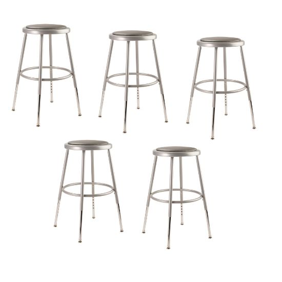 Picture of National Public Seating Adjustable Vinyl-Padded Stools, 19 - 26 1/2inH, Gray, Set Of 5