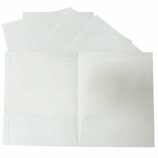 Picture of Business Source Letter Pocket Folder - 8 1/2in x 11in - 100 Sheet Capacity - 2 Internal Pocket(s) - White - 25 / Box