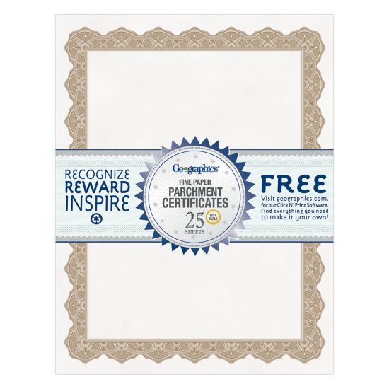 Picture of Geographics Parchment Certificates, 8-1/2in x 11in, Optima Gold, Pack Of 25