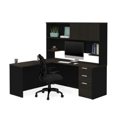 Picture of Bestar Pro-Concept Plus 72inW L-Shaped Corner Desk With Pedestal And Hutch, Deep Gray/Black