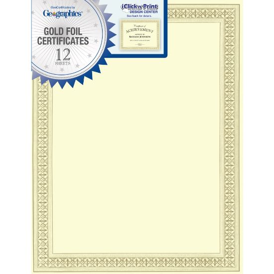 Picture of Geographics Foil Certificates, 8-1/2in x 11in, Gold Flourish, Pack Of 12