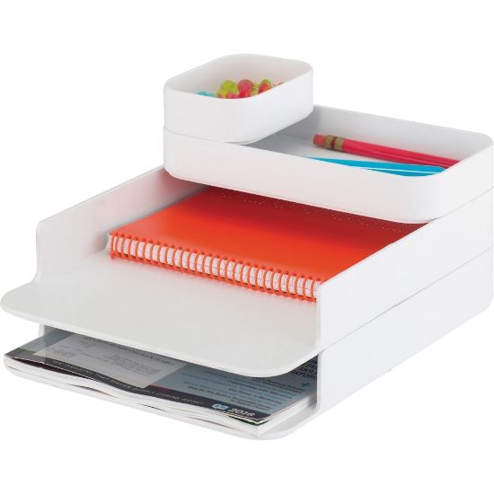 Picture of Safco Stacking Plastic Desktop Sorter Sets - 4 Compartment(s) - 6.3in Height x 10in Width x 12.3in DepthDesktop - Durable - White - White - Acrylonitrile Butadiene Styrene (ABS) - 1 Each