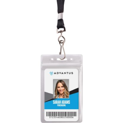 Picture of Advantus ID Holder/Lanyard Combo Pack - Support 3.75in x 2.58in Media - Vertical - Vinyl - 20 / Pack - Black/Clear - Durable