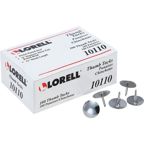 Picture of Lorell 5/16in Steel Thumb Tacks, Silver, Pack of 100