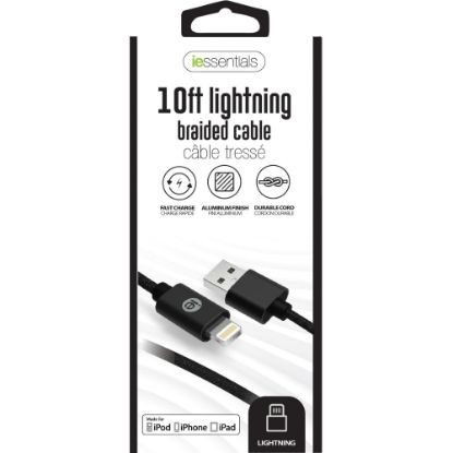 Picture of DigiPower Lightning/USB Data Transfer Cable - 10 ft Lightning/USB Data Transfer Cable for iPod, iPad, iPhone - First End: USB - Second End: Lightning - Black - 1