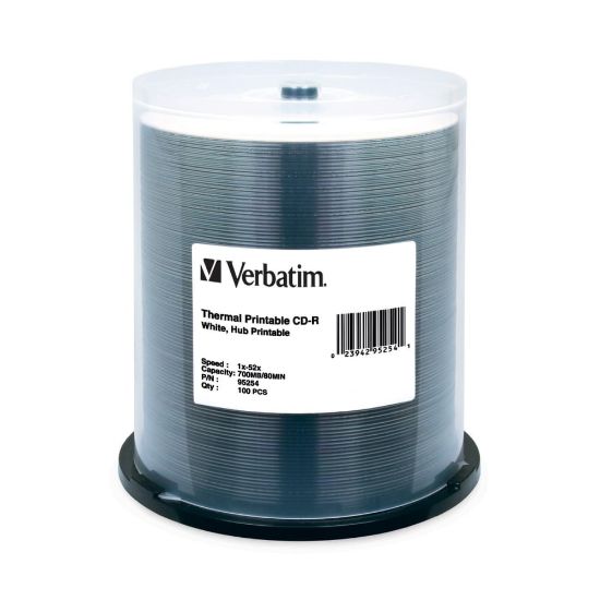 Picture of Verbatim CD-R 700MB 52X White Thermal Printable, Hub Printable - 100pk Spindle - 700MB - 100 Pack