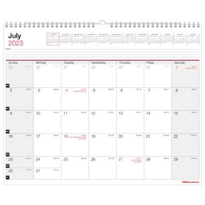 Picture of 2023-2024 Office Depot Brand Monthly Academic Wall Calendar, 15in x 12in, 30% Recycled, July 2023 to June 2024