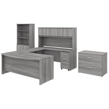 Picture of Bush Business Furniture Studio C 72inW x 36inD U-Shaped Desk With Hutch, Bookcase And File Cabinets, Platinum Gray, Standard Delivery