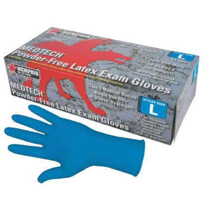 Picture of Memphis Glove MedTech Disposable Powder-Free Latex Exam Gloves, Large, Blue, Case Of 500 Gloves