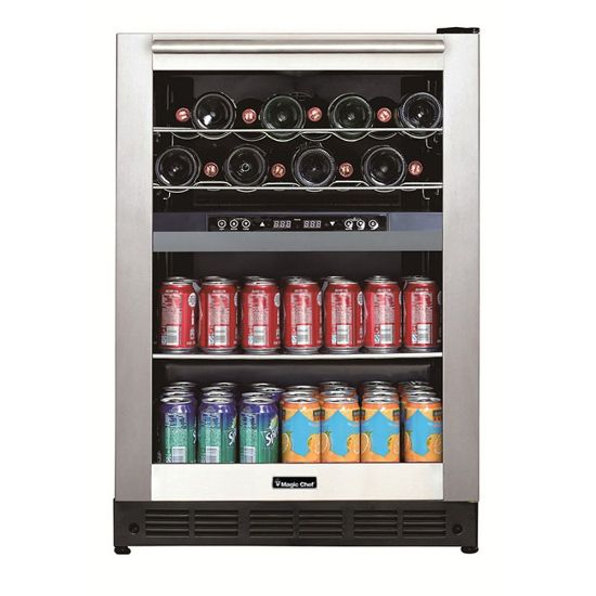 Picture of Magic Chef Dual-Zone Built-In Wine And Beverage Center, 13 Gallons, Stainless Steel