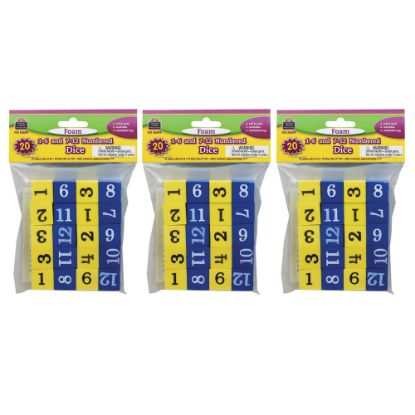 Picture of Teacher Created Resources Foam 1-12 Numbered Dice, 3/4in, Blue/Yellow, 20 Dice Per Pack, Case Of 3 Packs