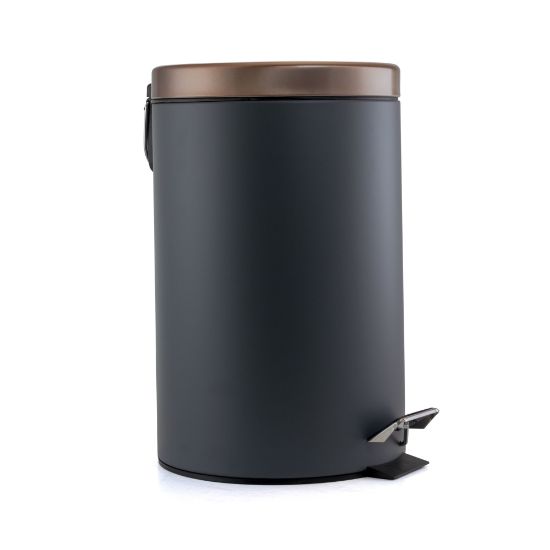 Picture of Elama Round Aluminum Pedal Trash Bin, 12.6 Qt, Gray/Copper