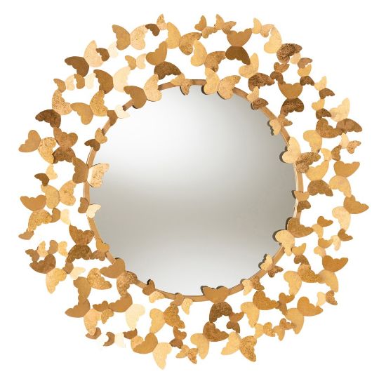 Picture of Baxton Studio Butterfly Round Accent Wall Mirror, 36in, Antique Gold