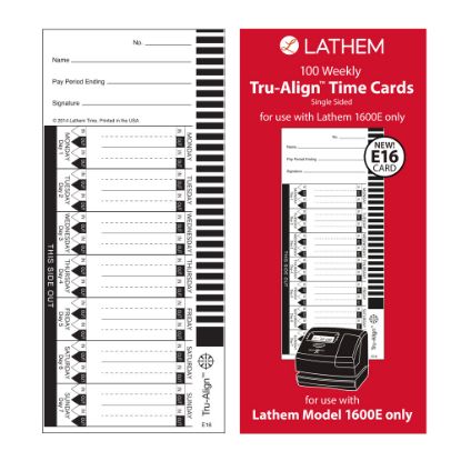 Picture of Lathem TruAlign E16 Time Cards For 1600E, Weekly, 1-Sided, 4in x 9in, White, Box Of 100