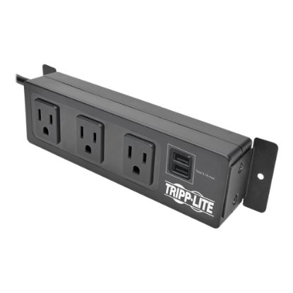 Picture of Tripp Lite Protect It! 3-Outlet Surge Protector with Mounting Brackets, 10 ft. Cord, 510 Joules, 2 USB Charging Ports, Black Housing - Surge protector - 15 A - AC 120 V - output connectors: 3 - 10 ft cord - black