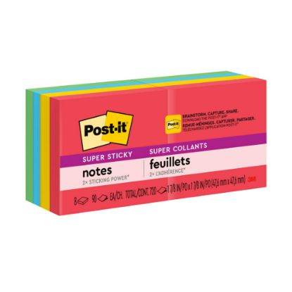 Picture of Post-it Super Sticky Notes, 1 7/8 in x 1 7/8 in, 8 Pads, 90 Sheets/Pad, 2x the Sticking Power, Playful Primaries Collection