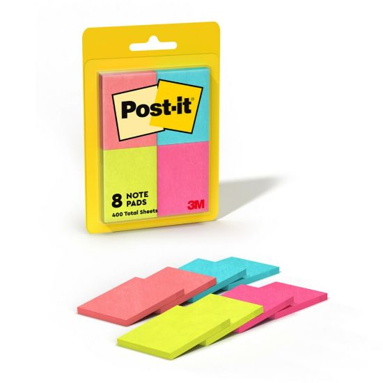 Picture of Post-it Notes, 1 3/8 in x 1 7/8 in, 8 Pads, 50 Sheets/Pad, Clean Removal, Poptimistic Collection