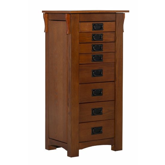 Picture of Powell Mairzee 8-Drawer Jewelry Armoire, 40-5/8inH x 19-5/8inW x 15-1/4inD, Misson Oak