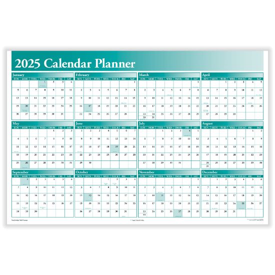 Picture of ComplyRight 2025 Calendar Planner, 36in x 24in, Green