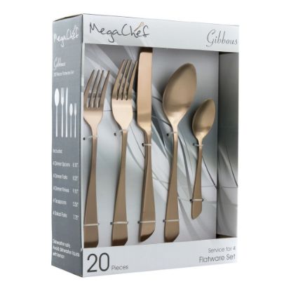 Picture of MegaChef Gibbous Stainless-Steel 20-Piece Flatware Utensil Set, Matte Rose Gold