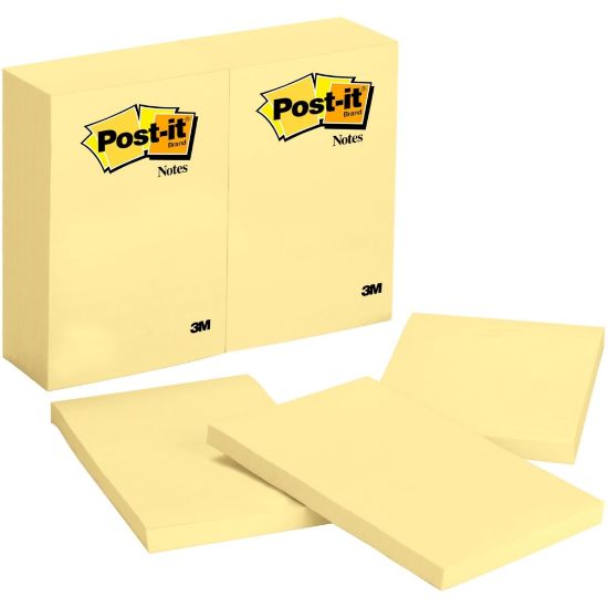 Picture of Post-it Notes Original Notepads - 4in x 6in - Rectangle - 100 Sheets per Pad - Unruled - Canary Yellow - Paper - Self-adhesive, Repositionable - 24 / Bundle