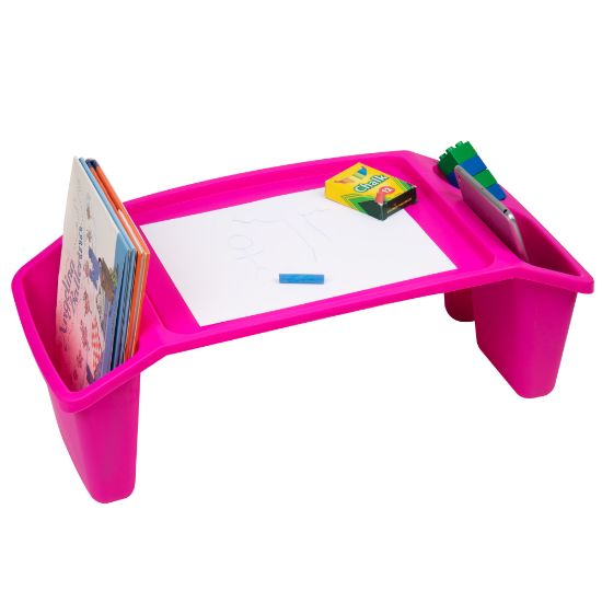 Picture of Mind Reader Plastic Lap Desk with Side Storage Pockets, 8-1/2in H x 10-3/4in W x 22-1/4in D, Pink, KIDLAP-PNK