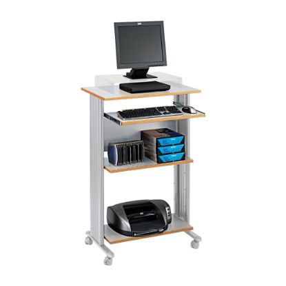 Picture of Safco Muv 30inW Fixed Height Stand-Up Mobile Workstation With 2-Shelves and Keyborad Tray, Gray