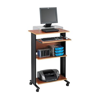 Picture of Safco Muv 30inW Fixed Height Stand-Up Mobile Workstation With 2-Shelves and Keyborad Tray, Cherry/Black