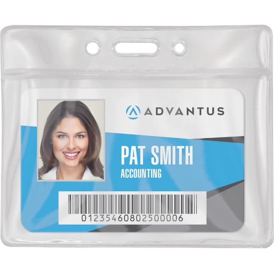 Picture of Advantus Vinyl ID Badge Holders - Support 3.50in x 2.50in Media - Horizontal - Vinyl - 50 / Pack - Clear - Durable