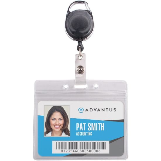 Picture of Advantus Badge Reel Holder Combo Pack - Support 3.75in x 2.58in Media - Horizontal - Vinyl - 10 / Pack - Black/Clear - Durable