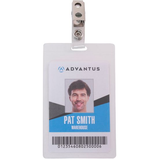 Picture of Advantus Strap Clip Self-laminating Badge Holders - Support 2.25in x 3.50in Media - Vertical - 4.3in x 2.6in x - 25 / Pack - Clear