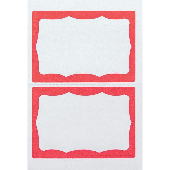 Picture of Advantus Color Border Adhesive Name Badges, AVT97189, 2 5/8in x 3 3/4in, Rectangle,White/Red, Box Of 100