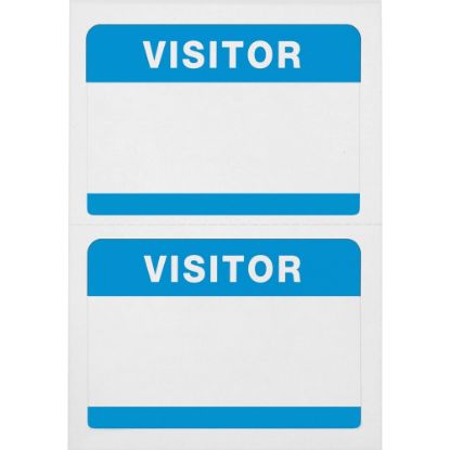 Picture of Advantus Self-Adhesive Visitor Badges, Rectangle, 2-1/4in x 3-1/2in, White/Blue, Box of 100