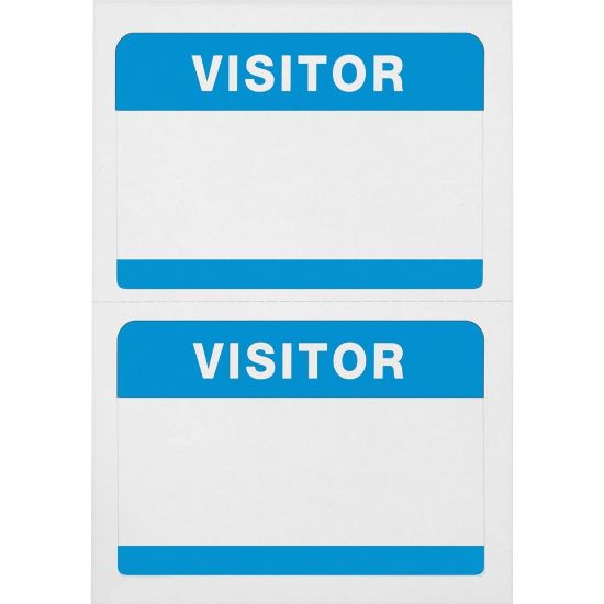 Picture of Advantus Self-Adhesive Visitor Badges, Rectangle, 2-1/4in x 3-1/2in, White/Blue, Box of 100