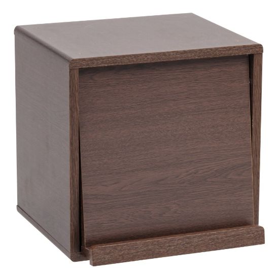 Picture of IRIS Wood 14inH 2-Cube Storage With Pocket Door, Brown Oak